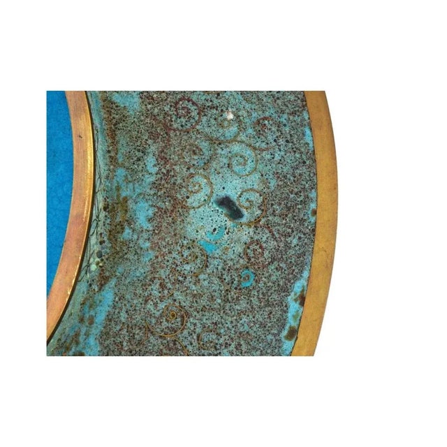 Paint Antique Meiji Large Japanese Cloisonne Enamel Geometric Pattern Plate Charger For Sale - Image 7 of 8