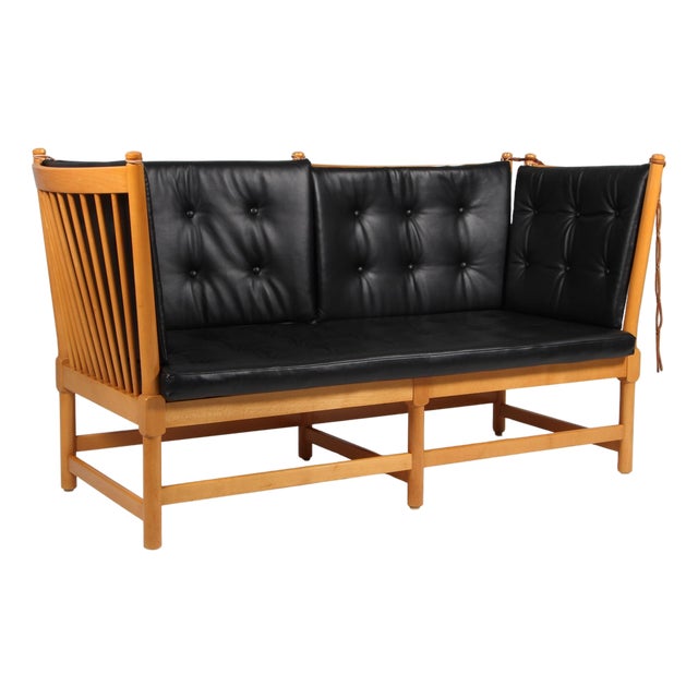 Two-Seat Sofa in Beech and Leather by Børge Mogensen for Fritz Hansen For Sale