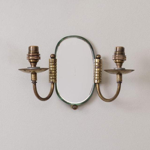1940s 1940s Pair of French Brass and Mirror Sconces For Sale - Image 5 of 15