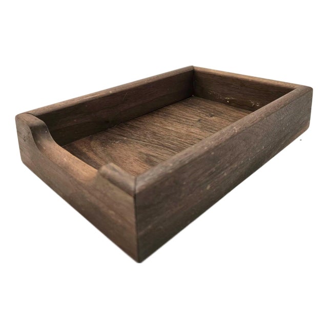 Mid 20th Century Walnut Wood Desktop Organizer Tray For Sale
