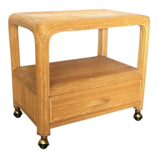 Palm Beach Pencil Reed Rattan Rolling TV Cart For Sale