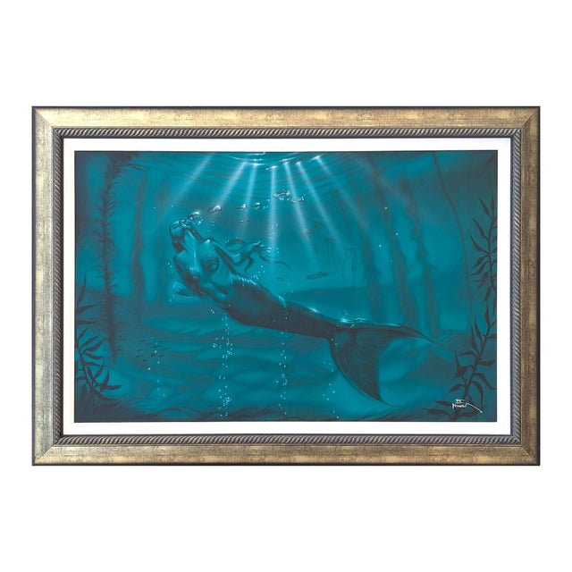 Elias Noah "Enlightenment" Contemporary Teal Naturalistic Underwater Seascape with Mermaid, 21st Century For Sale - Image 4 of 11