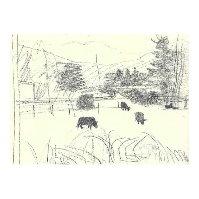 1977 Robert Angeloch Farm Landscape Drawing For Sale