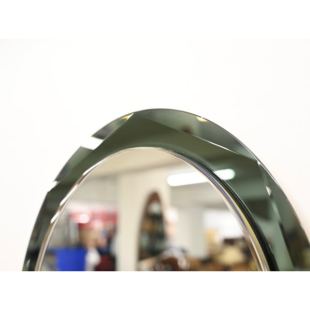 Round Green Double Beveled Mirror attributed to Antonio Lupi for Cristal Luxor, Italy, 1960s For Sale - Image 3 of 13