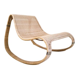 1970's Woven Rattan Danish Modern Rocking Chair For Sale