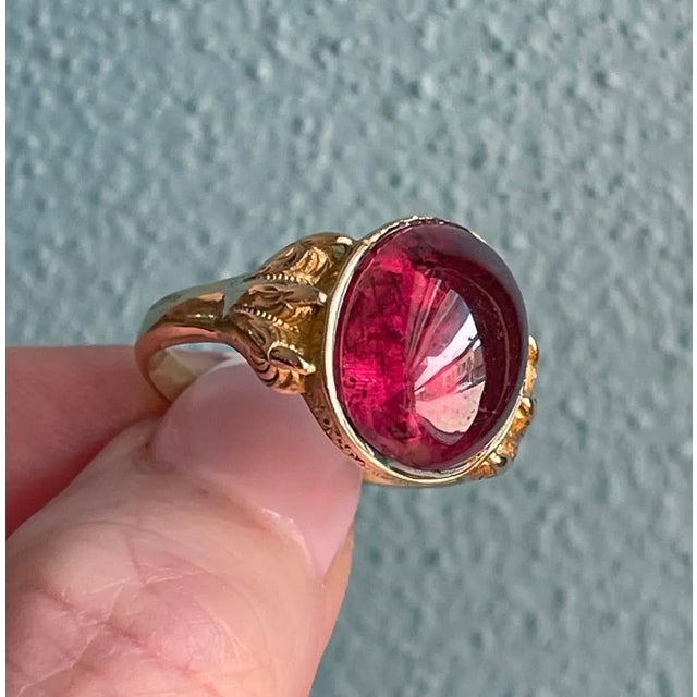 Metal Mid 19th Century Victorian Large Gold Cabochon Garnet Ring Size 10 For Sale - Image 7 of 9