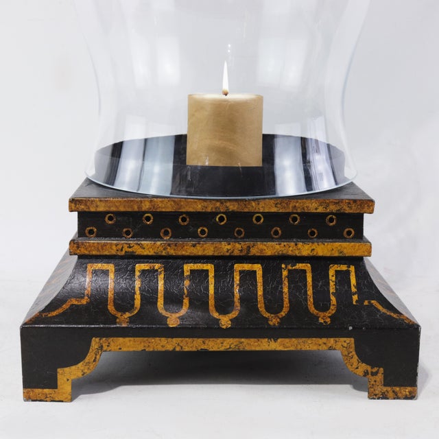 Vintage Black and Gold Pagoda Top Hurrican Candle Holder Lantern With Glass Globe For Sale - Image 10 of 11