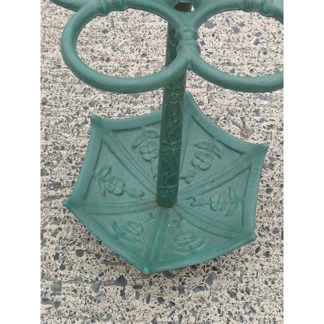 Green Cast Iron Umbrella Stand with Handle, 1920s For Sale - Image 3 of 12