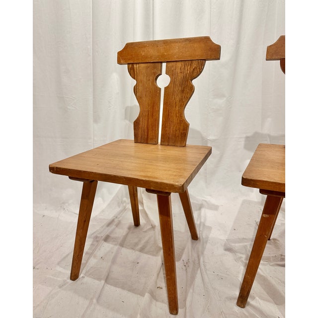Mid 19th Century Pair Antique Swedish Brettstuhl Pine Chairs For Sale - Image 5 of 8