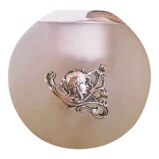 Large Early 1900s Art Nouveau Sterling Silver and Glass Match Striker For Sale