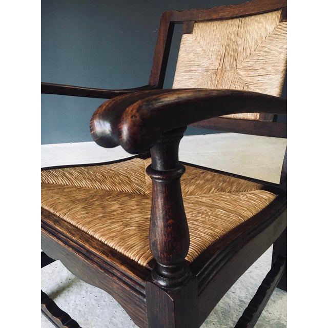 Low Arts & Crafts Oak & Rush Armchair, Belgium 1920s For Sale - Image 18 of 18