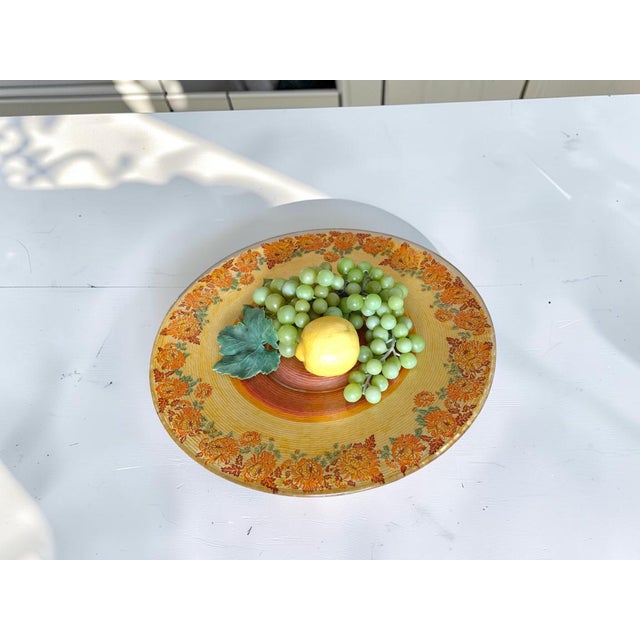 Burnt Orange Vintage Tur-Man Craft California Hand-Wrapped Glass Floral Platter For Sale - Image 8 of 8
