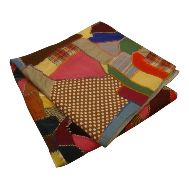 Embroidered Crazy Quilt Textile Blanket Folk Art For Sale
