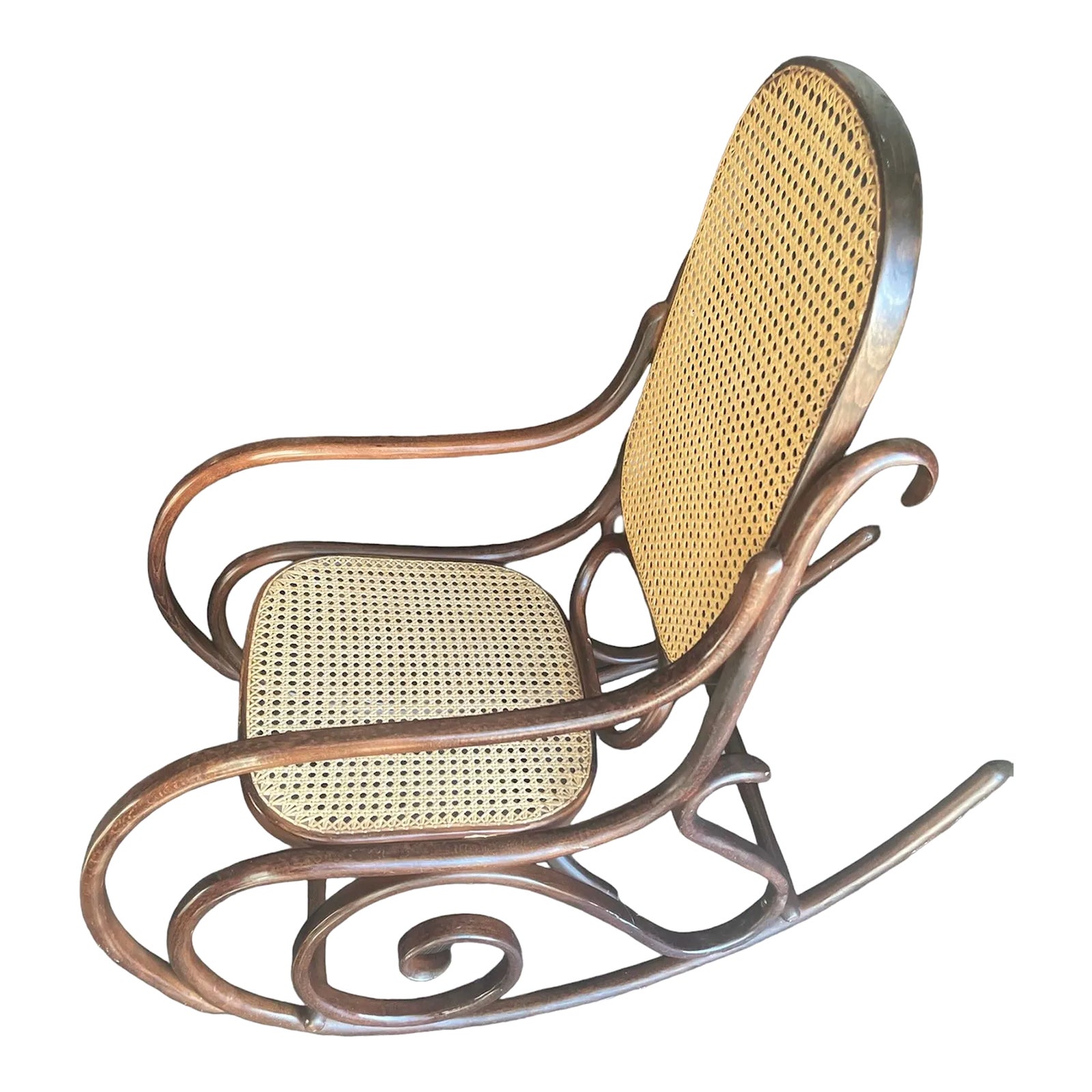 Early 20th Century Bentwood Cane Back Rocking Chair in the Style