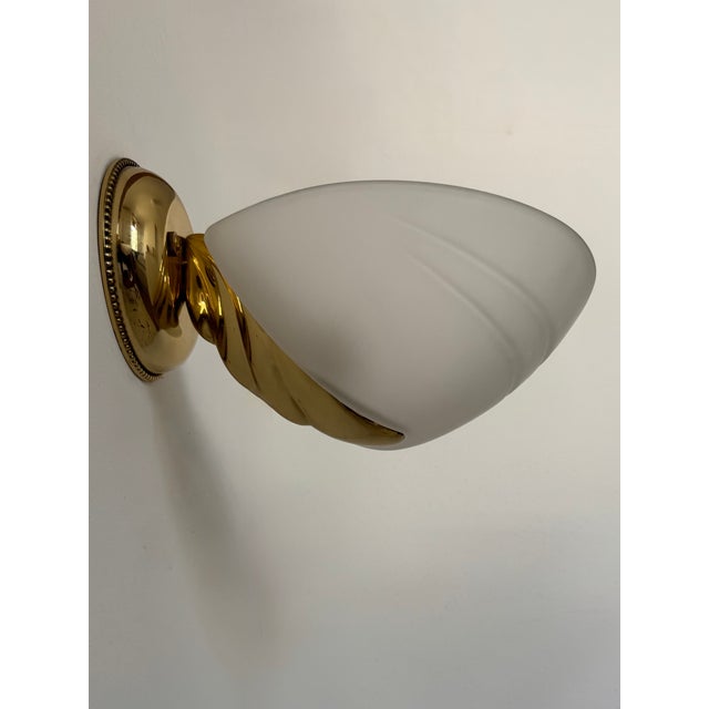 1970s Vintage Brass and Frosted Glass Wall Lights, Italy, 1970s, Set of 2 For Sale - Image 5 of 7
