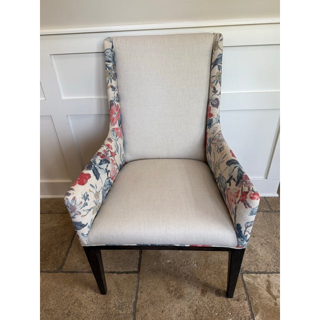Wood Restoration Hardware 2 Leigh Dining Armhairs - Reupholstered Americana For Sale - Image 7 of 10