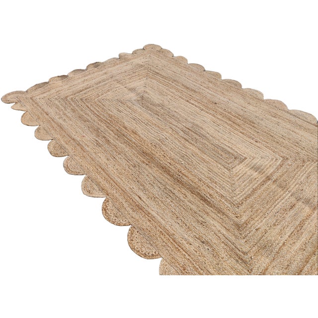 Handmade Solid Natural Jute Scalloped Rug Dhurrie - 8'x10' For Sale - Image 6 of 10