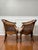 Wood Pair French Louis XV Style Walnut and Cane Barrel Back Bergere Chairs in Toile, 20th C. For Sale - Image 7 of 13