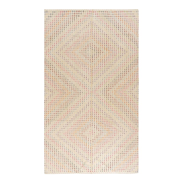 Vintage Turkish Cream Jajim Kilim Area Rug 6ft 8in X 12ft 2in For Sale
