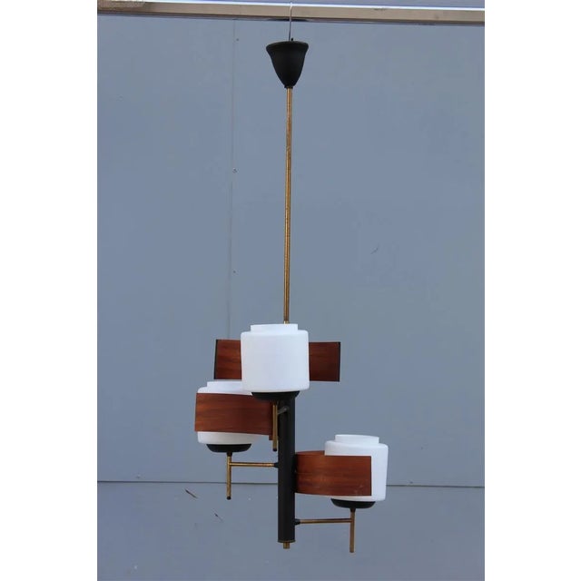 Wood Italian Mahogany and Glass Pendant Lamp from Esperia, 1950s For Sale - Image 7 of 7