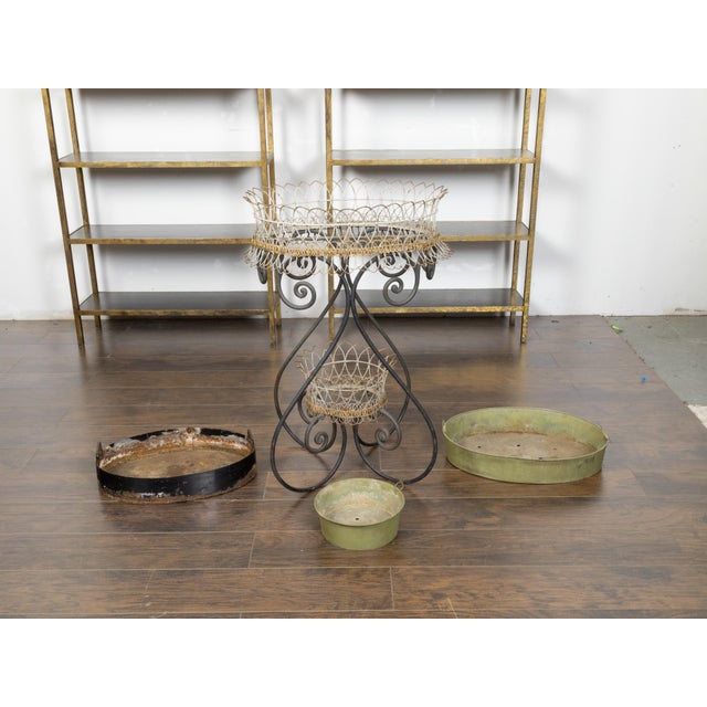 Green French Turn of the Century 1900s Two-Tiered Green Painted Oval Jardinière For Sale - Image 8 of 11