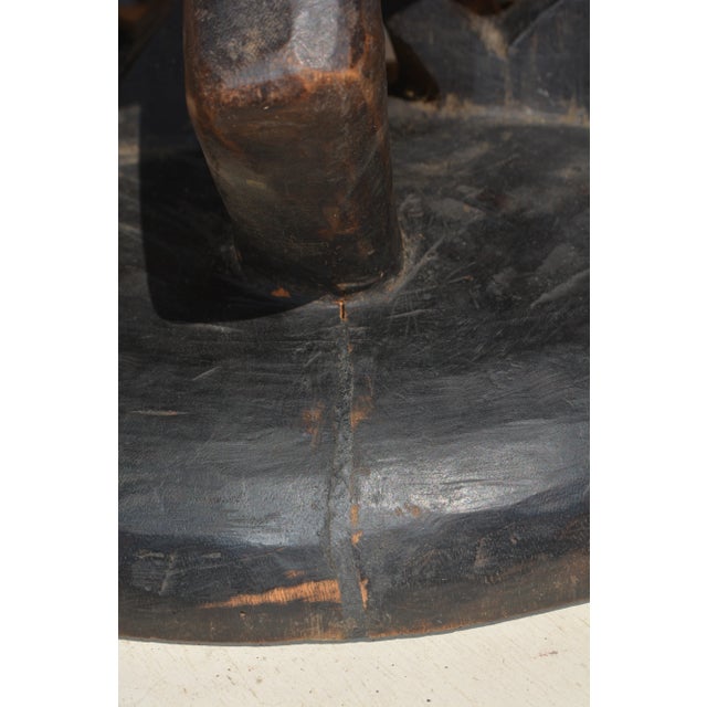 1960s Vintage Black Wooden Round Tonga African Stool With Diamond Shape Cut Outs / Handle For Sale - Image 11 of 15