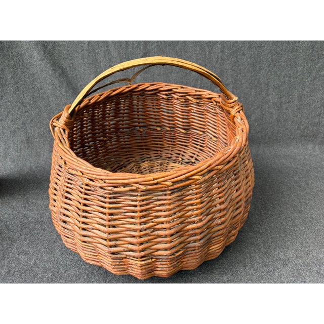Large Antique Hand Woven Willow Gathering Basket Branch Handle For Sale In New York - Image 6 of 17