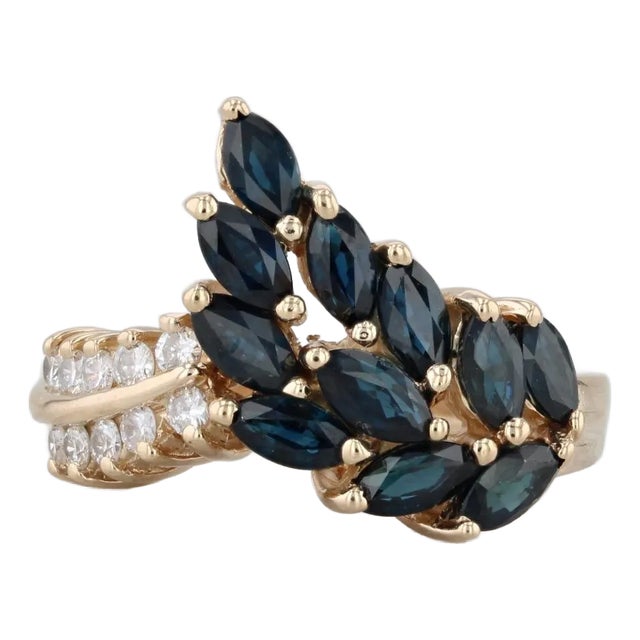 2.07ctw Blue Sapphire Cluster Diamond Ring 14k Yellow Gold Size 6.25 For Sale