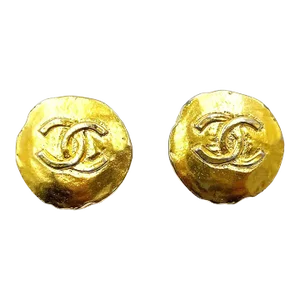 Chanel Vintage Gold Plated Roman Coin CC Clip on Earrings - 2 Pieces