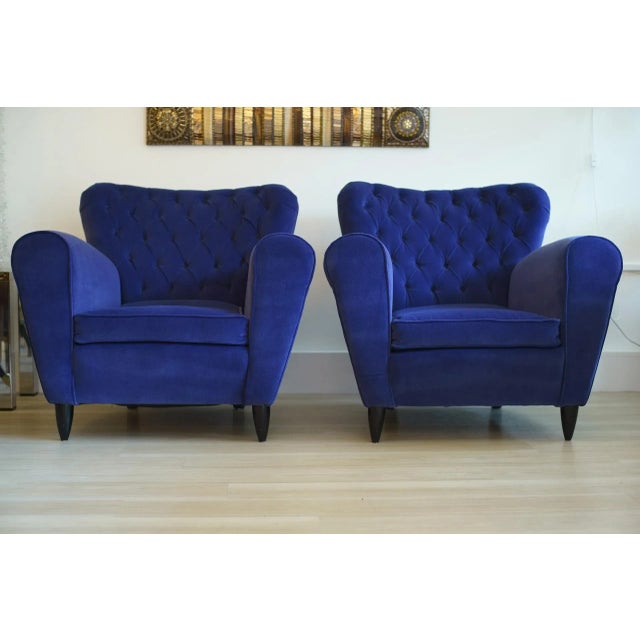 Mid-Century Modern Velvet Blue Armchairs by Guglielmo Ulrich, 1950s, Set of 2 For Sale - Image 3 of 7