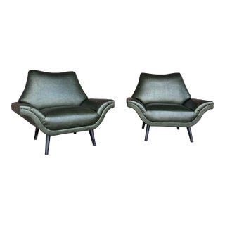 Pair of Sculptural Midcentury Lounge Chairs Italian Influence Oversized Wing Arms For Sale