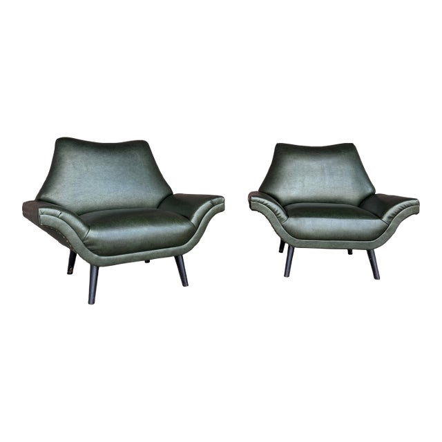 Pair of Sculptural Midcentury Lounge Chairs Italian Influence Oversized Wing Arms For Sale
