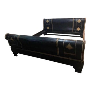 French Tooled Leather Custom Bed For Sale
