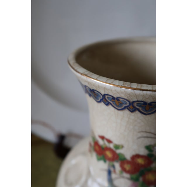 Vintage Japanese Chinoiserie Peacock & Peony Crackle Glaze Porcelain Vase by Andrea by Sadek — 9.5" For Sale - Image 9 of 18