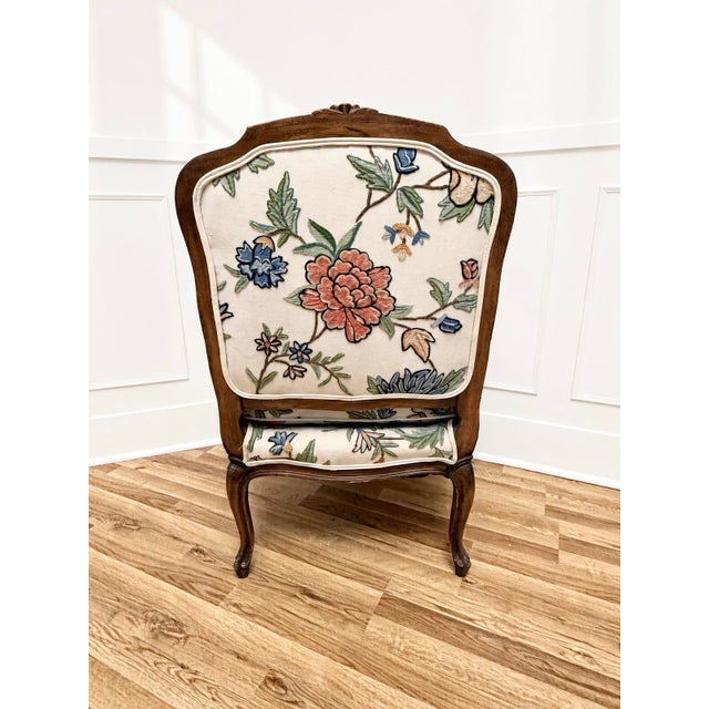 Shabby Chic Pair of Vintage Floral Needlepoint Armchairs | Louis XV Style For Sale - Image 3 of 8