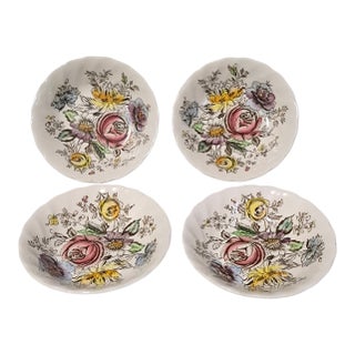 Vintage Set of Four Sheraton Johnson Bros. England Small Floral Ironstone Bowls For Sale