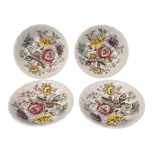 Vintage Set of Four Sheraton Johnson Bros. England Small Floral Ironstone Bowls