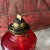 Vintage Red Glass Oil Lamp With Clear Chimney & Brass Wick Holder For Sale - Image 9 of 15