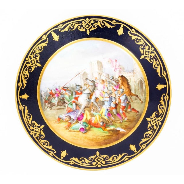 Ceramic 19th Century French Sevres Cabinet Plate of Medieval Battle Scene For Sale - Image 7 of 8