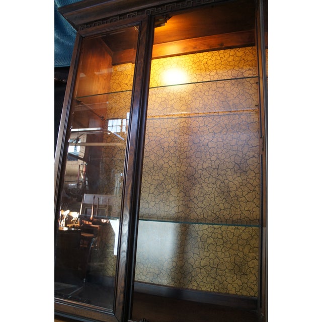 1970s Oak Chinese Chinoiserie Shou Ming Style China Display Cabinet Credenza 84" For Sale - Image 13 of 16