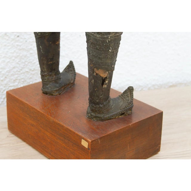 Black Golden Guardian, Antique Bronze Thai Statue For Sale - Image 8 of 9