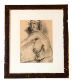 Original Vintage Charcoal Female Nude Study Sketch