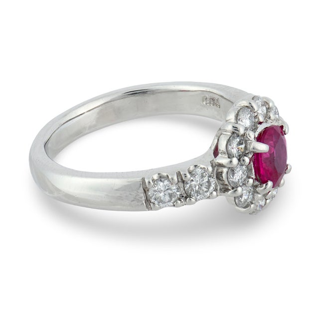 Vintage Ruby Diamond Platinum Cluster Ring, Size 6 For Sale - Image 4 of 6