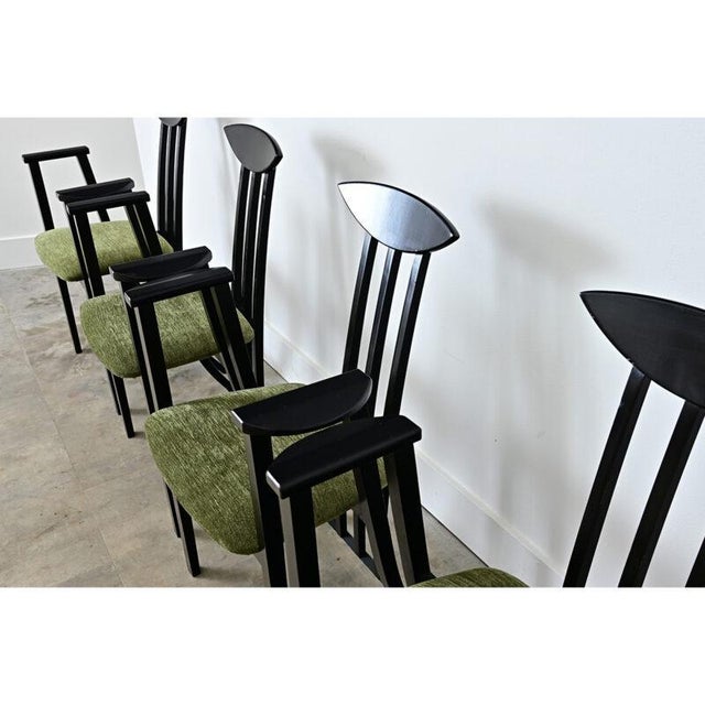 Late 20th Century Italian Vintage Set of Four Ebonized Upholstered Armchairs For Sale - Image 10 of 13