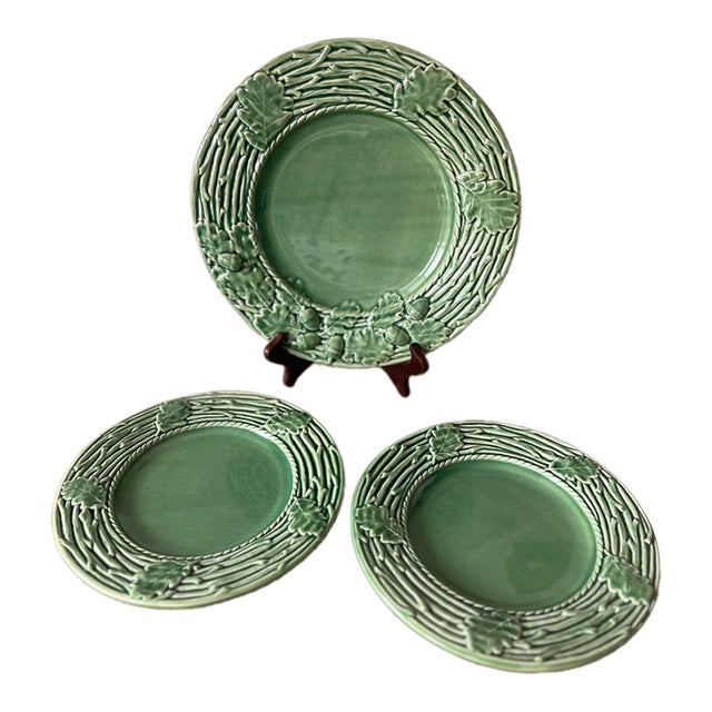 Vintage Bordallo Pinheiro Oak Leaf Plates-3 Pieces For Sale