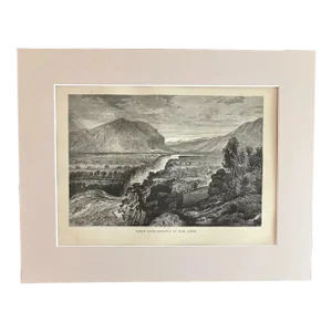Antique 1874 Wood Engraving "Weber River - Entrance to Echo Cañon" in 11x14 Mat
