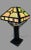 Mission Early 20th Century Mission Arts & Crafts Style Metal Framed Slag Glass Table Lamp With Oak Base For Sale - Image 3 of 12