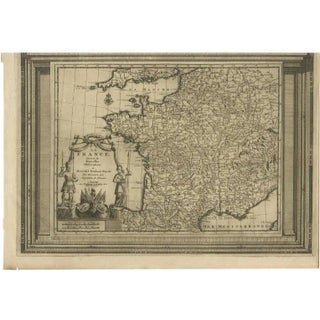 Antique Map of France with Title Cartouche and Border, 1740 For Sale
