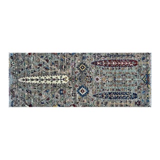 Hand-Knotted Cypress Tree of Life Runner With Palmettes in Grey, 2'9" X 6'11" For Sale
