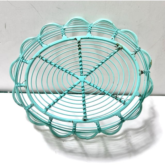 Turquoise Vintage Turquoise Scalloped Wire Fruit Basket For Sale - Image 8 of 8